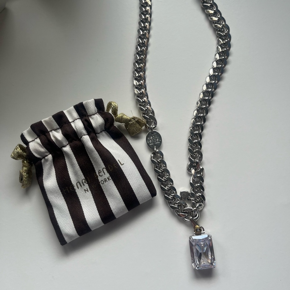 Henri Bendel Silver Chain Necklace with Crystal Pendant